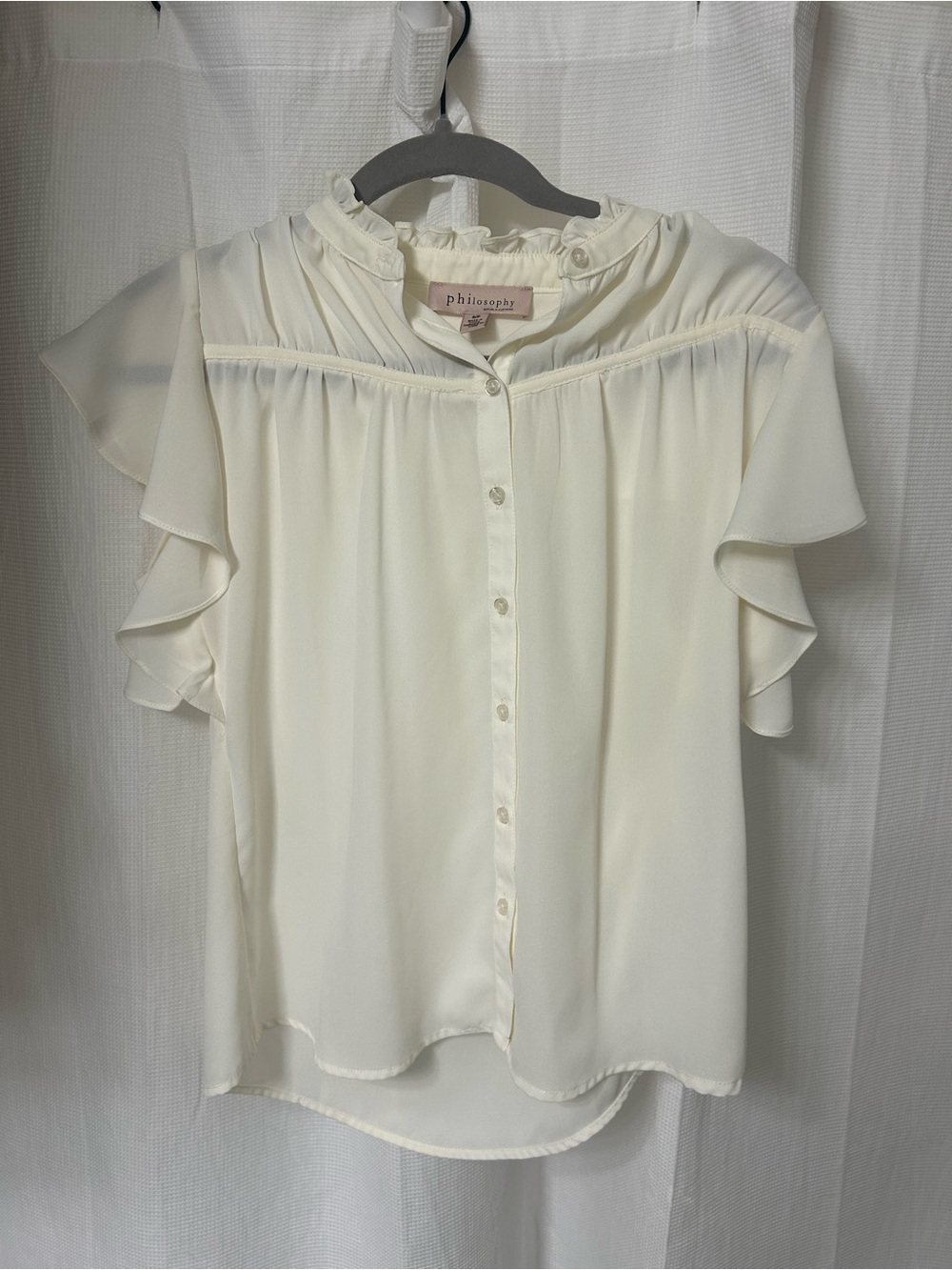 Philosophy Ivory Ruffle Sleeve Button-Down Blouse